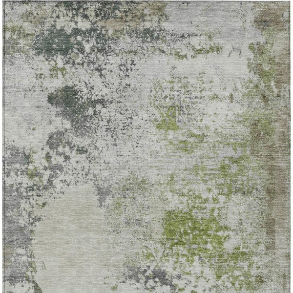 HomeRoots 5' Modern Abstract Linen Fern Green and Beige Area Rug for Stylish Indoor and Outdoor Spaces 9' X 12' 630799
