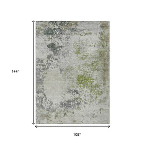 HomeRoots 5' Modern Abstract Linen Fern Green and Beige Area Rug for Stylish Indoor and Outdoor Spaces 9' X 12' 630799