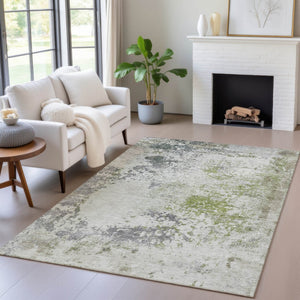 HomeRoots 5' Modern Abstract Linen Fern Green and Beige Area Rug for Stylish Indoor and Outdoor Spaces 9' X 12' 630799