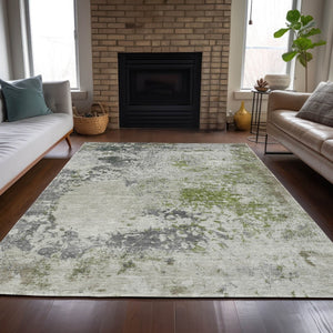 HomeRoots 5' Modern Abstract Linen Fern Green and Beige Area Rug for Stylish Indoor and Outdoor Spaces 9' X 12' 630799