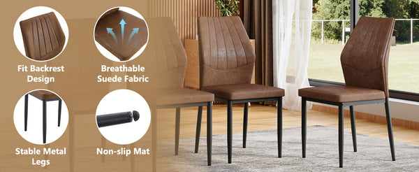 English Elm Set of 6 ergonomic dining chairs with shell-pattern back, 37" height, breathable tech fabric, sturdy metal legs and adjustable anti-slip feet for stable, comfortable seating during meals Brown+Black W1151P359594