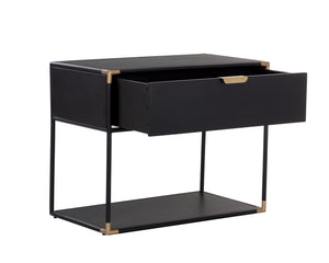 Sunpan Doone Nightstand: Handcrafted Matte Black Metal End Table with Brass Accents & Soft Close Drawers