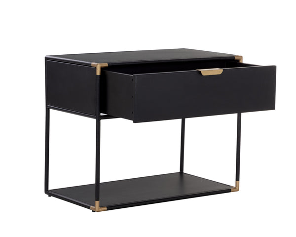 Sunpan Doone Nightstand: Handcrafted Matte Black Metal End Table with Brass Accents & Soft Close Drawers