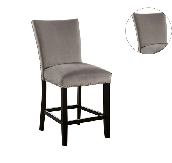 English Elm Light Gray Flannelette Counter Dining Chairs Nailhead Trim Ladder Back Set of Two B2741P416581