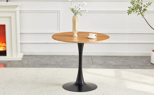 English Elm Round Faux Marble Tulip Pedestal Dining Table Mid Century Modern for Small Bistro Spaces Black,Wood W2920P405350