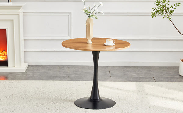 English Elm Round Faux Marble Tulip Pedestal Dining Table Mid Century Modern for Small Bistro Spaces Black,Wood W2920P405350