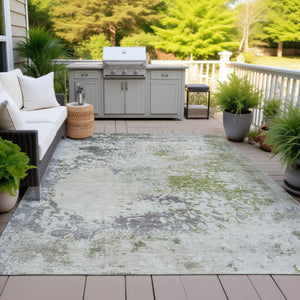 HomeRoots 5' Modern Abstract Linen Fern Green and Beige Area Rug for Stylish Indoor and Outdoor Spaces 10' X 14' 630800
