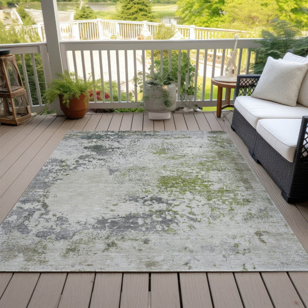 HomeRoots 5' Modern Abstract Linen Fern Green and Beige Area Rug for Stylish Indoor and Outdoor Spaces 10' X 14' 630800