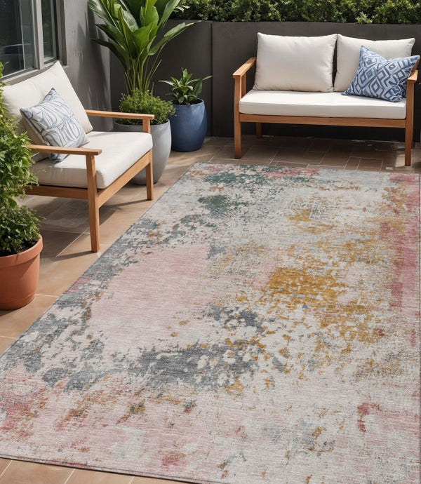 HomeRoots 5' Abstract Area Rug in Pink, Charcoal & Copper – Stylish, Washable, Durable for Indoor & Outdoor Use 5' X 8' 630802