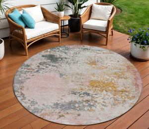 HomeRoots 5' Abstract Area Rug in Pink, Charcoal & Copper – Stylish, Washable, Durable for Indoor & Outdoor Use 8' Round 630803