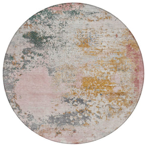 HomeRoots 5' Abstract Area Rug in Pink, Charcoal & Copper – Stylish, Washable, Durable for Indoor & Outdoor Use 8' Round 630803