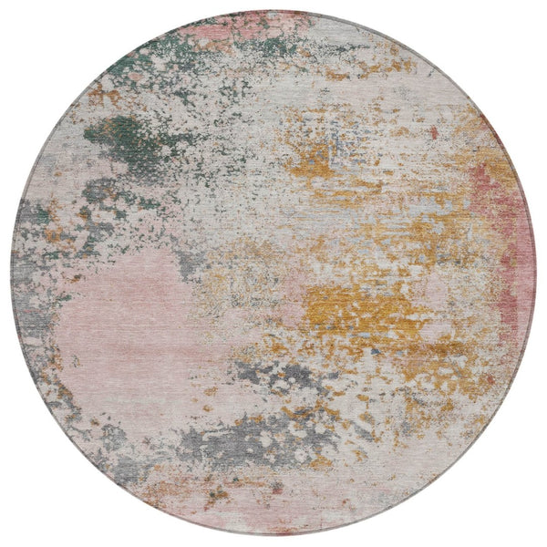 HomeRoots 5' Abstract Area Rug in Pink, Charcoal & Copper – Stylish, Washable, Durable for Indoor & Outdoor Use 8' Round 630803