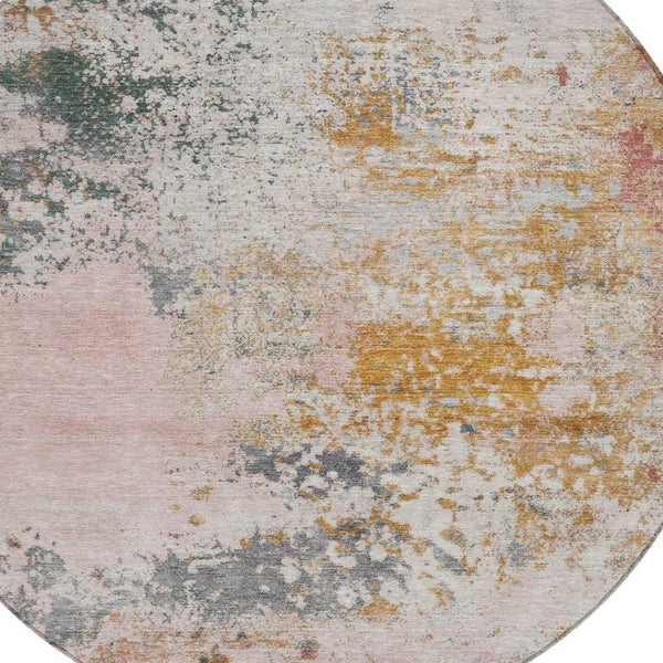 HomeRoots 5' Abstract Area Rug in Pink, Charcoal & Copper – Stylish, Washable, Durable for Indoor & Outdoor Use 8' Round 630803