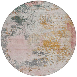 HomeRoots 5' Abstract Area Rug in Pink, Charcoal & Copper – Stylish, Washable, Durable for Indoor & Outdoor Use 8' Round 630803