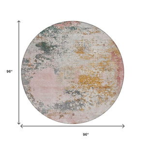 HomeRoots 5' Abstract Area Rug in Pink, Charcoal & Copper – Stylish, Washable, Durable for Indoor & Outdoor Use 8' Round 630803