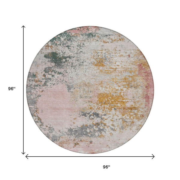 HomeRoots 5' Abstract Area Rug in Pink, Charcoal & Copper – Stylish, Washable, Durable for Indoor & Outdoor Use 8' Round 630803
