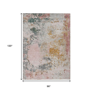 HomeRoots 5' Abstract Area Rug in Pink, Charcoal & Copper – Stylish, Washable, Durable for Indoor & Outdoor Use 8' X 10' 630804