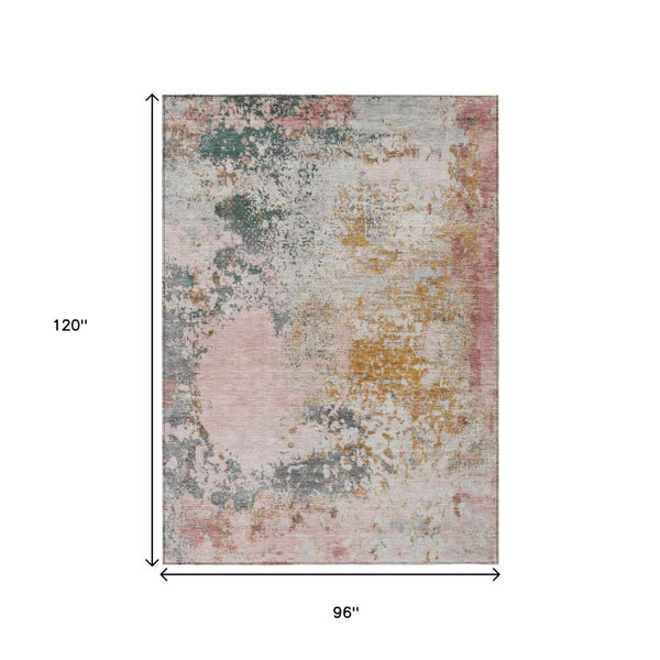 HomeRoots 5' Abstract Area Rug in Pink, Charcoal & Copper – Stylish, Washable, Durable for Indoor & Outdoor Use 8' X 10' 630804