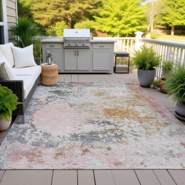 HomeRoots 5' Abstract Area Rug in Pink, Charcoal & Copper – Stylish, Washable, Durable for Indoor & Outdoor Use 8' X 10' 630804