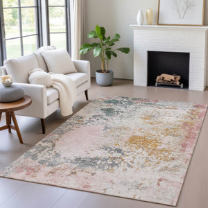 HomeRoots 5' Abstract Area Rug in Pink, Charcoal & Copper – Stylish, Washable, Durable for Indoor & Outdoor Use 8' X 10' 630804