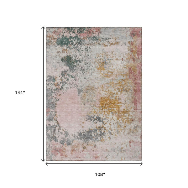 HomeRoots 5' Abstract Area Rug in Pink, Charcoal & Copper – Stylish, Washable, Durable for Indoor & Outdoor Use 9' X 12' 630805
