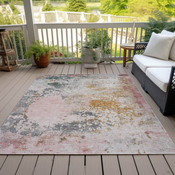 HomeRoots 5' Abstract Area Rug in Pink, Charcoal & Copper – Stylish, Washable, Durable for Indoor & Outdoor Use 9' X 12' 630805