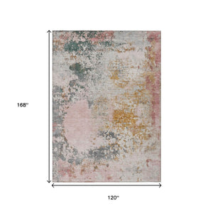 HomeRoots 5' Abstract Area Rug in Pink, Charcoal & Copper – Stylish, Washable, Durable for Indoor & Outdoor Use 10' X 14' 630806
