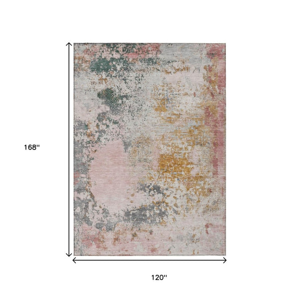 HomeRoots 5' Abstract Area Rug in Pink, Charcoal & Copper – Stylish, Washable, Durable for Indoor & Outdoor Use 10' X 14' 630806