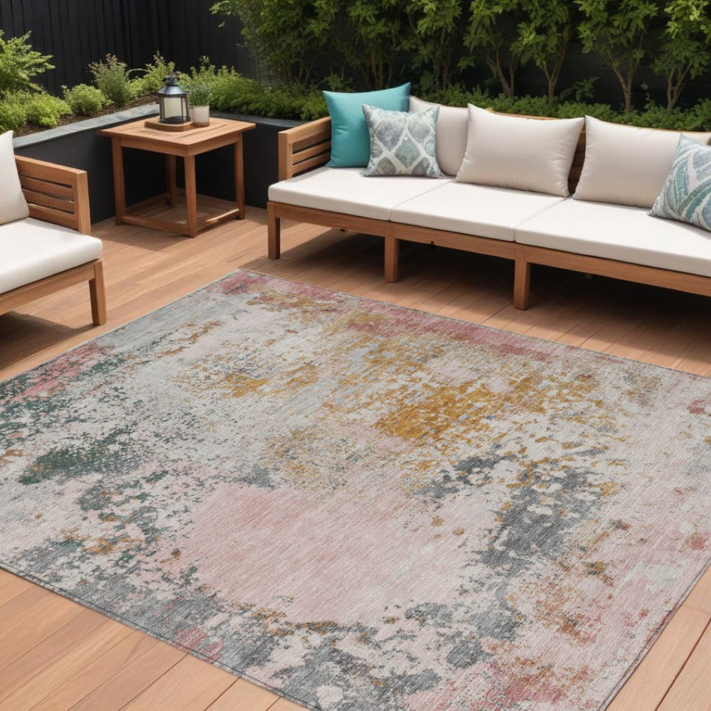 HomeRoots 5' Abstract Area Rug in Pink, Charcoal & Copper – Stylish, Washable, Durable for Indoor & Outdoor Use 10' X 14' 630806
