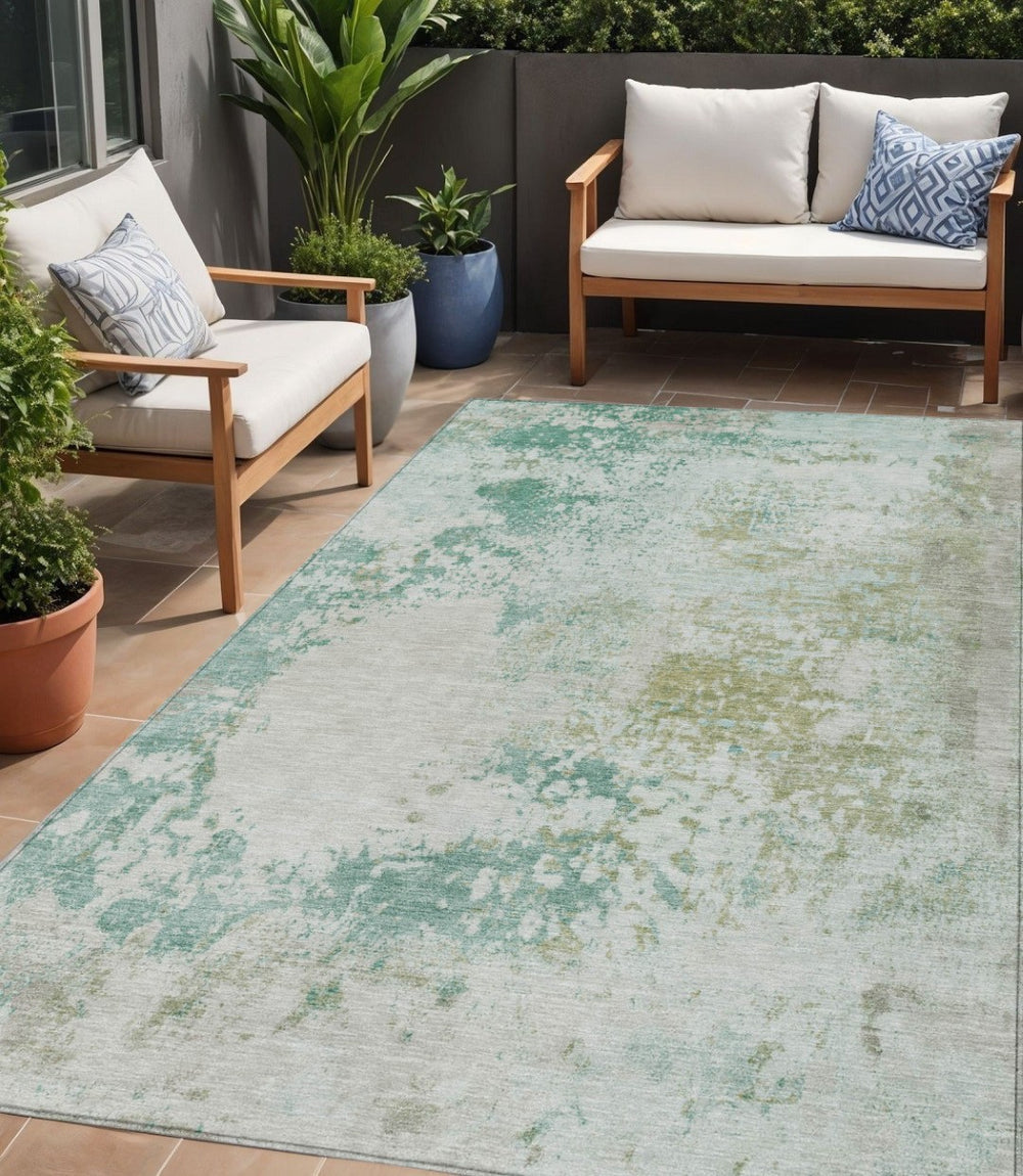 HomeRoots 5' Abstract Washable Area Rug in Beige, Teal, and Ivory – Stylish, Durable, Indoor/Outdoor Essential 5' X 8' 630808