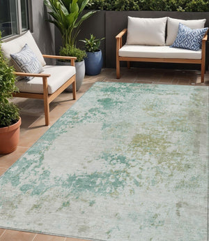 HomeRoots 5' Abstract Washable Area Rug in Beige, Teal, and Ivory – Stylish, Durable, Indoor/Outdoor Essential 5' X 8' 630808