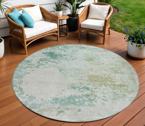 HomeRoots 5' Abstract Washable Area Rug in Beige, Teal, and Ivory – Stylish, Durable, Indoor/Outdoor Essential 8' Round 630809