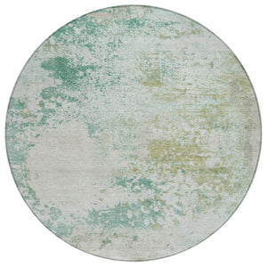 HomeRoots 5' Abstract Washable Area Rug in Beige, Teal, and Ivory – Stylish, Durable, Indoor/Outdoor Essential 8' Round 630809