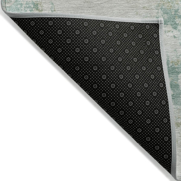 HomeRoots 5' Abstract Washable Area Rug in Beige, Teal, and Ivory – Stylish, Durable, Indoor/Outdoor Essential 8' Round 630809