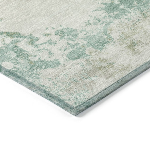 HomeRoots 5' Abstract Washable Area Rug in Beige, Teal, and Ivory – Stylish, Durable, Indoor/Outdoor Essential 8' Round 630809