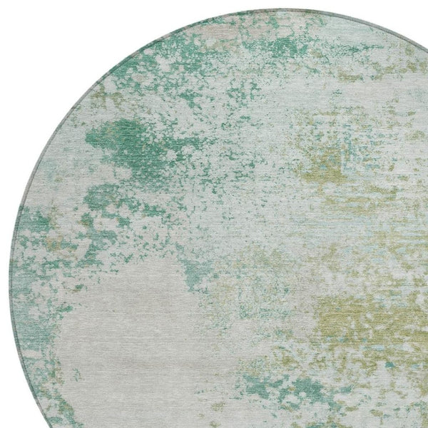 HomeRoots 5' Abstract Washable Area Rug in Beige, Teal, and Ivory – Stylish, Durable, Indoor/Outdoor Essential 8' Round 630809