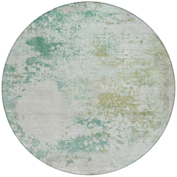 HomeRoots 5' Abstract Washable Area Rug in Beige, Teal, and Ivory – Stylish, Durable, Indoor/Outdoor Essential 8' Round 630809