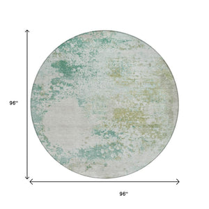 HomeRoots 5' Abstract Washable Area Rug in Beige, Teal, and Ivory – Stylish, Durable, Indoor/Outdoor Essential 8' Round 630809