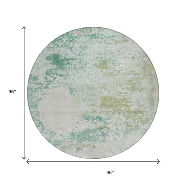HomeRoots 5' Abstract Washable Area Rug in Beige, Teal, and Ivory – Stylish, Durable, Indoor/Outdoor Essential 8' Round 630809
