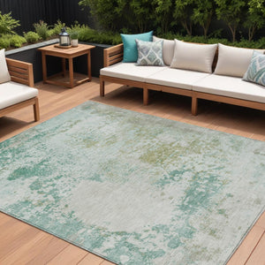 HomeRoots 5' Abstract Washable Area Rug in Beige, Teal, and Ivory – Stylish, Durable, Indoor/Outdoor Essential 8' X 10' 630810