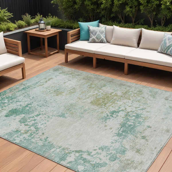 HomeRoots 5' Abstract Washable Area Rug in Beige, Teal, and Ivory – Stylish, Durable, Indoor/Outdoor Essential 8' X 10' 630810