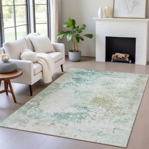 HomeRoots 5' Abstract Washable Area Rug in Beige, Teal, and Ivory – Stylish, Durable, Indoor/Outdoor Essential 8' X 10' 630810