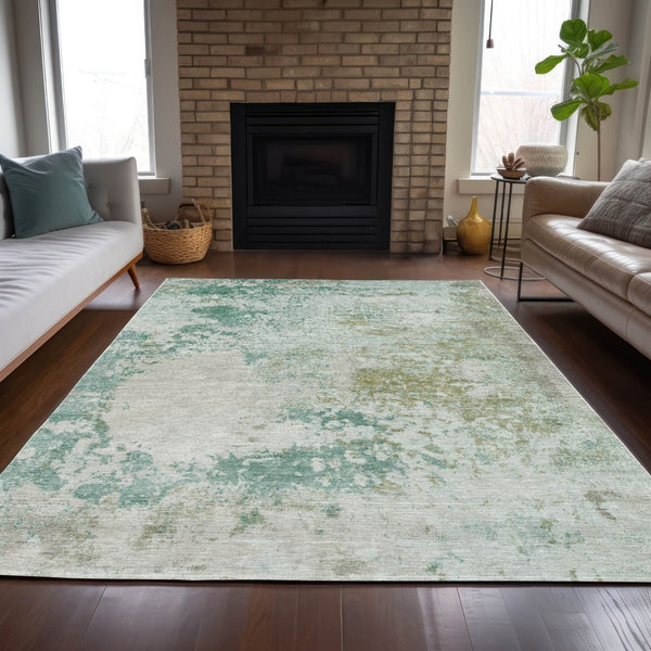 HomeRoots 5' Abstract Washable Area Rug in Beige, Teal, and Ivory – Stylish, Durable, Indoor/Outdoor Essential 8' X 10' 630810