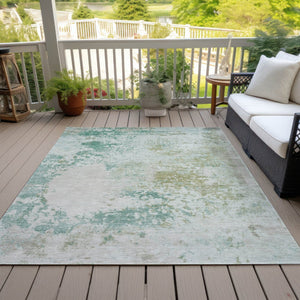 HomeRoots 5' Abstract Washable Area Rug in Beige, Teal, and Ivory – Stylish, Durable, Indoor/Outdoor Essential 8' X 10' 630810