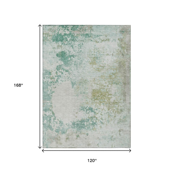 HomeRoots 5' Abstract Washable Area Rug in Beige, Teal, and Ivory – Stylish, Durable, Indoor/Outdoor Essential 10' X 14' 630812