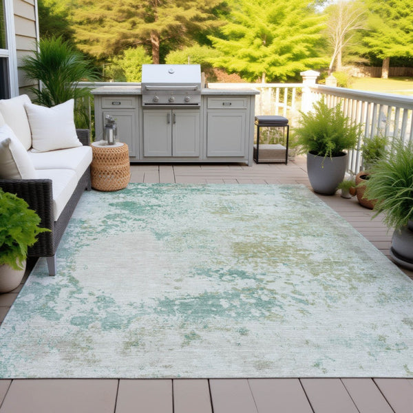 HomeRoots 5' Abstract Washable Area Rug in Beige, Teal, and Ivory – Stylish, Durable, Indoor/Outdoor Essential 10' X 14' 630812