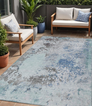 HomeRoots 5' Turquoise Denim Blue and Gray Abstract Area Rug - Modern, Durable, Washable for Indoor/Outdoor Use 5' X 8' 630814