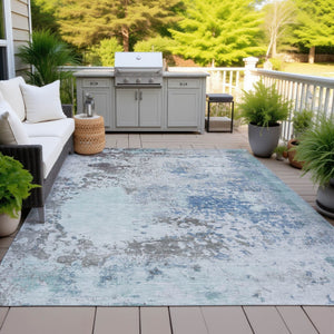 HomeRoots 5' Turquoise Denim Blue and Gray Abstract Area Rug - Modern, Durable, Washable for Indoor/Outdoor Use 5' X 8' 630814