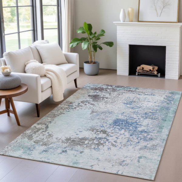 HomeRoots 5' Turquoise Denim Blue and Gray Abstract Area Rug - Modern, Durable, Washable for Indoor/Outdoor Use 5' X 8' 630814