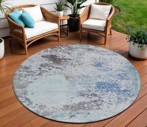HomeRoots 5' Turquoise Denim Blue and Gray Abstract Area Rug - Modern, Durable, Washable for Indoor/Outdoor Use 8' Round 630815